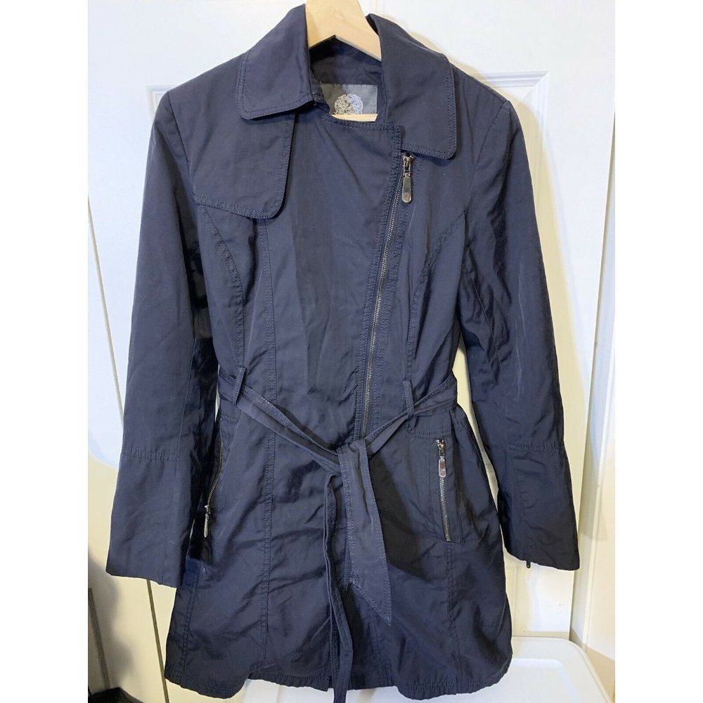 Vince Camuto Women’s Sz M Blue Jacket Trench Coat‎ with belt rain